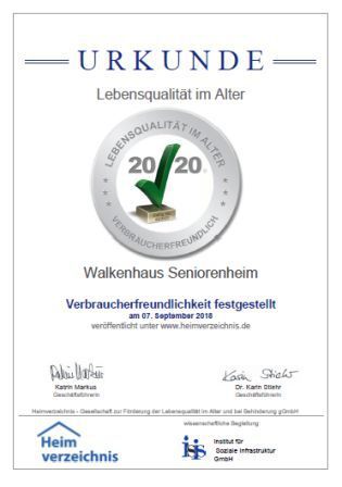 BIVA-Urkunde für Lebensqualität im Alter